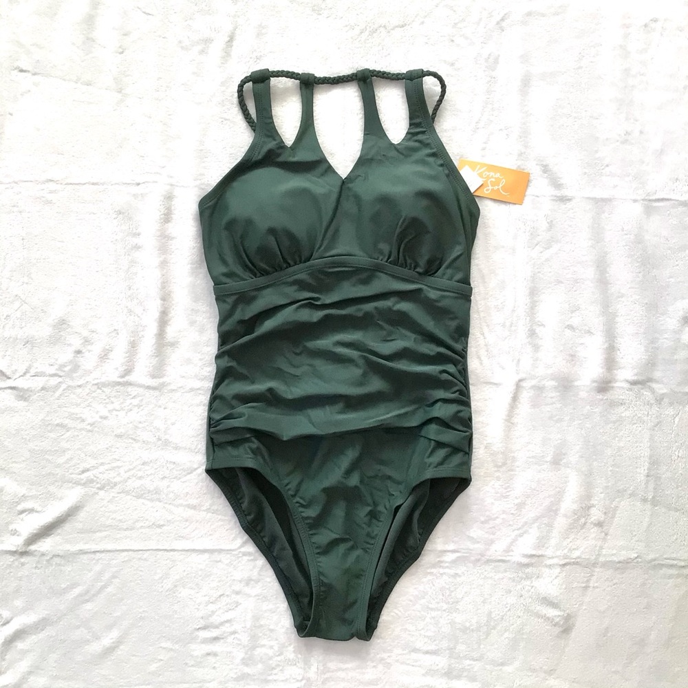 NWT Kona Sol Ruched Onepiece Swimsuit Unique Cut M